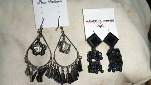 Stylish Black &amp; Silver Earrings - Pairs