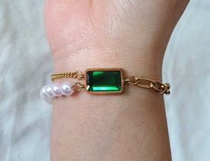 💚Stainless Steel Emerald &amp; Pearl Bracelet