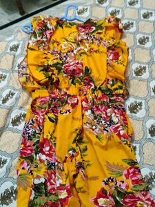 Floral Yellow Jumpsuit with Ruffle Sleeves