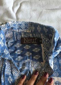 Blue &amp; White Printed Top