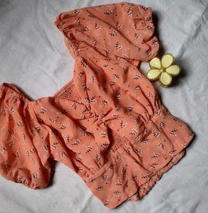 🌸Cute Peach Floral Puff Sleeve Top🌸