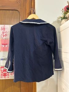 Navy Blue Bell Sleeve Top