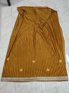 Mustard Striped Saree with Embellishments