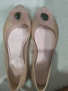 Pink Jelly Flats with Pom-Pom Detail