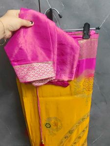 Vibrant Pink &amp; Yellow Saree with blouse