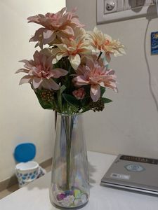 Iridescent Glass Vase with Shells