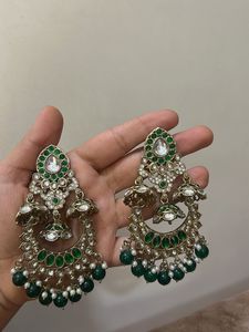 Elegant Green Stone Jhumka Earrings