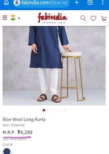 Fabindia Blue Wool Long Kurta ✨️New✨️