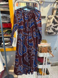 Maroon & Blue Abstract Print Midi Dress