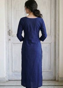 Elegant Navy Blue Kurta with Orange Accents
