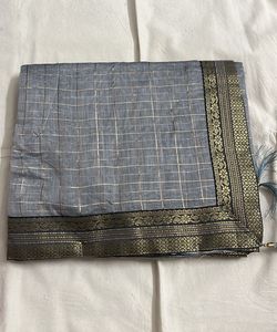Elegant Grey Saree with Gold Stripes
