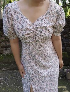 Floral Print Midi Dress with Slit