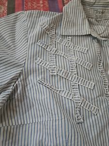 Blue STRIPED COTTON CROP SHIRT