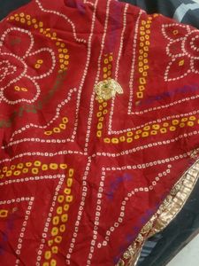 Red Bandhej Saree with blouse cloth