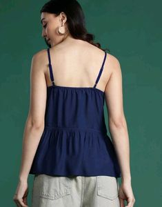 Navy Blue Peplum Top with Embroidery