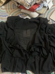 Chic Black Chiffon Tie-Front Blouse