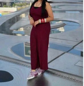 Maroon Striped Maxi Jumpsuit