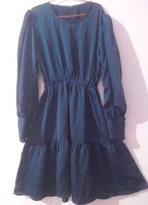 Satin Navy Blue Tiered Dress
