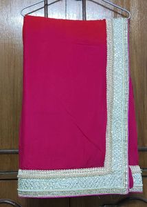 Embellished Magenta-red pure chiffon saree blouse