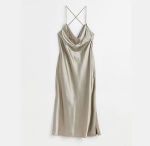 Silver Satin Cowl Neck Slip Dress