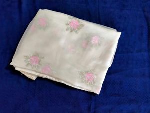 Elegant White Dupatta with Pink Flower Motifs