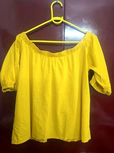 Yellow Off-Shoulder Tie-Up Top