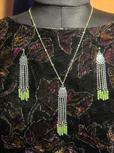 Green Beaded Necklace &amp; Earring Set