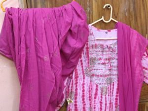 BrandNew PinkTie-DyeEmbrdry Kurta+Patiala