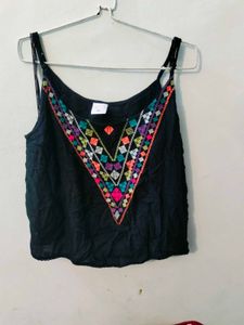 Embroidered Black Tank Top