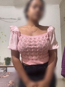 Chic Pink Square Neck Puff Sleeve Top