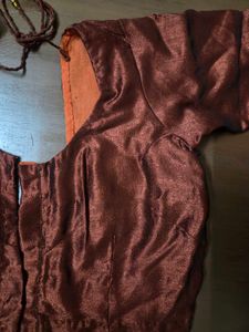 Embroidered  Brown Cotton Silk Saree