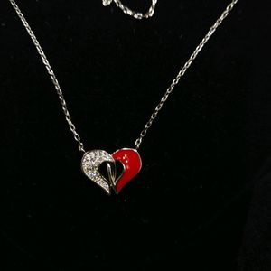 925 Sterling Silver Red ♥️&amp; White🤍 Heart Necklace