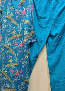 Vibrant Blue Printed Kurta with Pants