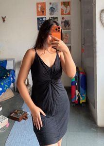 Chic Black Twist Front Mini Dress