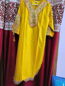 Embroidered Mustard Yellow Kurti