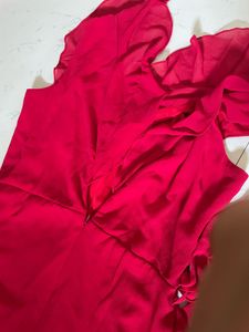 V-Neck Ruffle Detail Red Dress