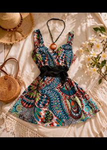 Boho Paisley Print Mini Dress