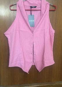 Chic Pink Sleeveless Button-Up Top