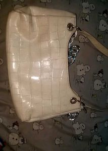 Chic Cream Croc Embossed Handbag