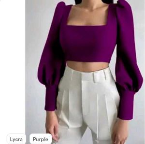 Purple Puff Sleeve Crop Top