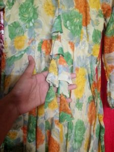 Printed yellow Frock suit