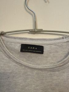 ZARA Men's Grey Long Sleeve T-Shirt