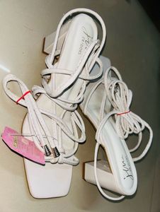 Strappy White Lace-Up Heels