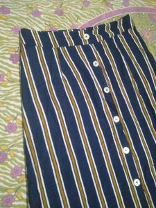 Striped Button-Front Midi Skirt