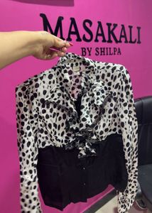 Chic Dalmation Print Ruffle Blouse bust 34