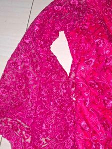 Pink Net Embroidered Kurta
