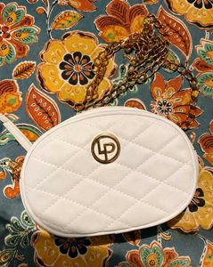 🤍 White Quilted Mini Sling Bag | Gold Chain