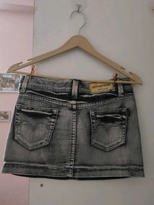 Distressed Denim Mini Skirt