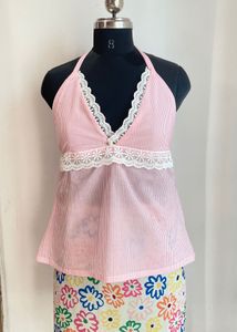 pink stripped halter neck top🌸🎀