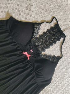 Black Lace Trim Nightgown